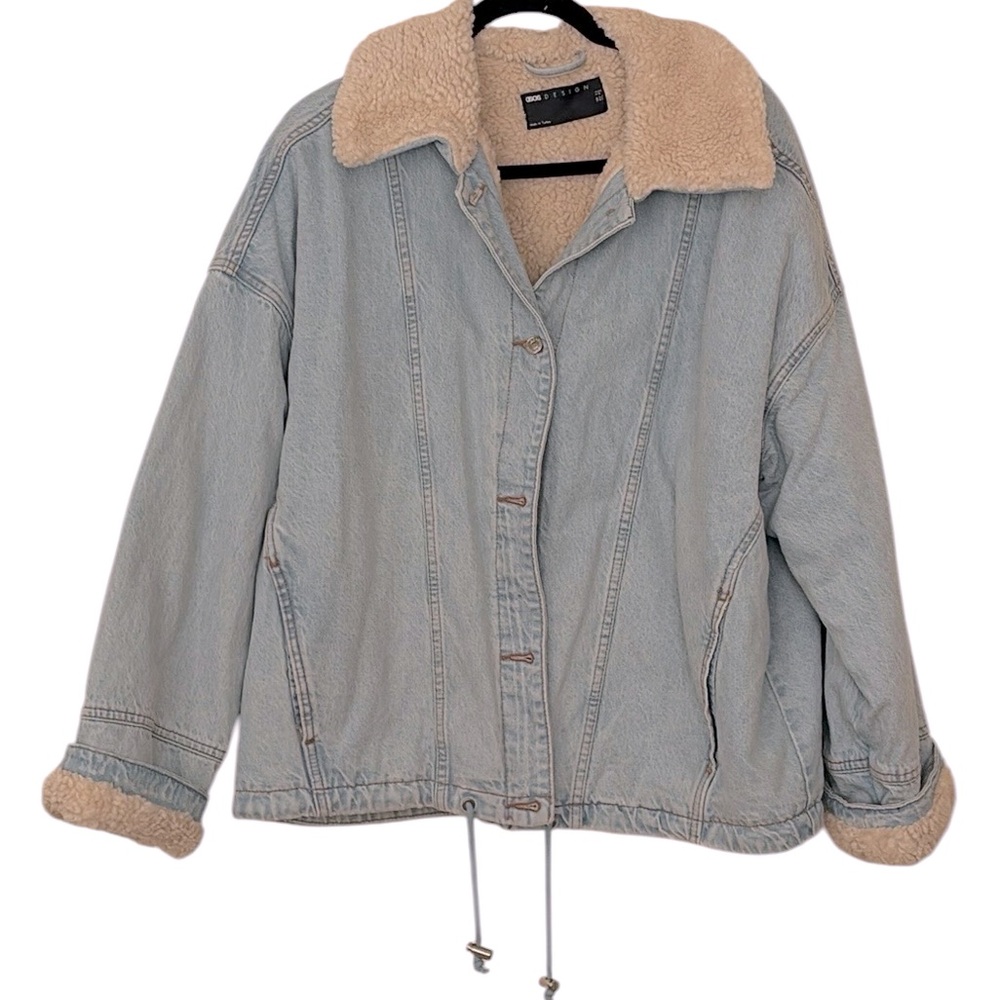 ASOS Denim jacket with Sherpa like lining , snap closure, Very OVERSIZED size 8